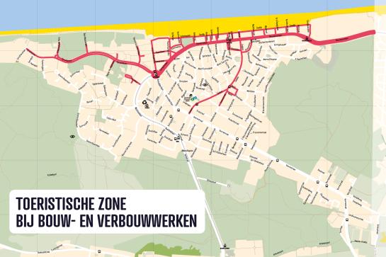 Kaart van de toeristische zone rond bouwrichtlijnen tijdens de zomer
