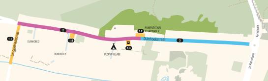 Kaart van de Duinhoekstraat met fasering van de werken.