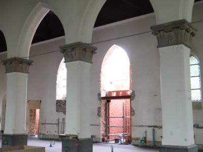 Chape bovenop de isolatie, ook de aanbouw is zichtbaar